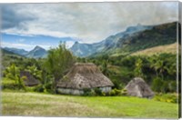 Framed Traditional thatched roofed huts in Navala in the Ba Highlands of Viti Levu, Fiji