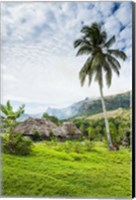 Framed Traditional thatched roofed huts in Navala in the Ba Highlands of Viti Levu, Fiji, South Pacific