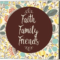 Framed Faith Family Friends Retro Floral White