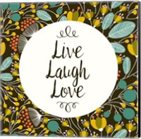 Framed Live Laugh Love Retro Floral Black