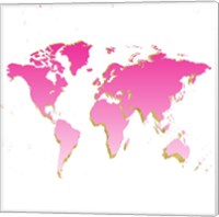Framed World Map Pink & Gold