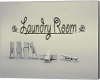 Framed Laundry Room Sign Clothespins Black and White