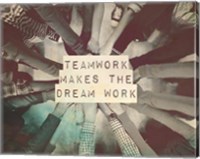 Framed Teamwork Makes The Dream Work Stacking Hands Black and White