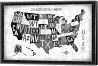 Framed Letterpress USA Map Dark