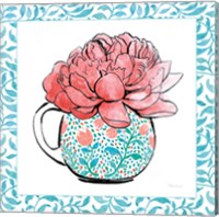 Framed Floral Teacup I Vine Border