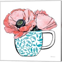 Framed 'Floral Teacups II' border=