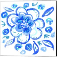 Framed Blue Aqua Painterly Floral