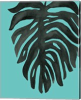 Framed 'Tropical Palm II BW Turquoise' border=