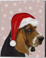 Framed Basset Hound, Christmas Hat