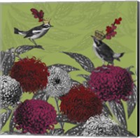 Framed 'Blooming Birds, Chrysanthemum 1' border=