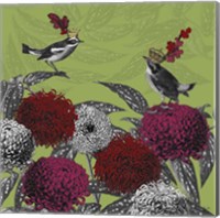 Framed 'Blooming Birds, Chrysanthemum 1' border=