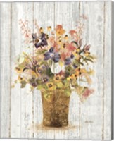 Framed Wild Flowers in Vase II on Barn Board