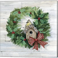 Framed 'Holiday Wreath III on Wood' border=