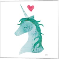 Framed 'Unicorn Magic II Heart Sq Green' border=