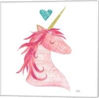 Framed Unicorn Magic II Heart Sq Pink