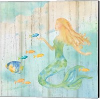 Framed 'Sea Splash Mermaid Woodgrain II' border=