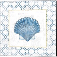 Framed 'Navy Scallop Shell on Newsprint with Gold' border=