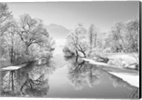 Framed Winter landscape at Loisach, Germany (BW)