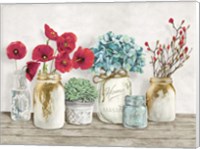 Framed Floral Composition with Mason Jars