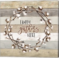 Framed Family Gathers Here Cotton Wreath