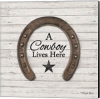 Framed 'Cowboy Lives Here' border=