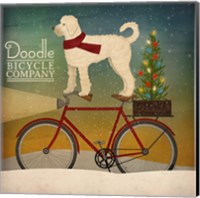 Framed White Doodle on Bike Christmas