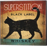 Framed Superstition Black Label Whiskey Cat