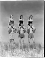 Framed 1950s 1960s Three Couples At Beach