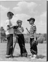 Framed 1950s Boys Baseball Holding Bat