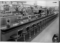 Framed 1950s 1960s Interior Of Lunch Counter