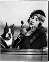 Framed 1920s Flapper In Convertible Powdering Her Cheek
