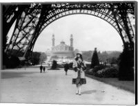 Framed 1920s Woman Walking Under The Eiffel Tower