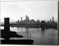 Framed 1950s Twilight Skyline Manhattan Brooklyn Bridge?