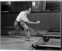 Framed 1950s Side View Of Man Bowling