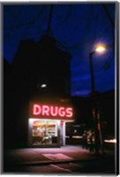 Framed 1980s 24 Hour Drug Store Neon Sign