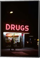 Framed 1980s Drug Store At Night Pink Neon Sign