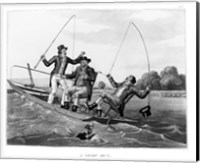 Framed 1800s Three 19Th Century Men In Boat Fishing