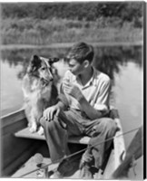 Framed 1930s Boy And Collie Dog