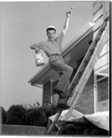 Framed 1960s Man Falling Off Of Ladder