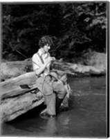 Framed 1920s 1930s Woman Sitting On Rock