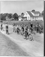 Framed 1950s Group Of  Boys And Girls Riding Bicycles
