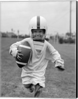 Framed 1950s Boy In Oversized Shirt And Helmet