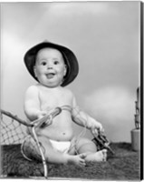 Framed 1960s Baby Girl Wearing Fishing Hat