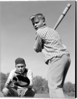 Framed 1950s Teen Boy At Bat
