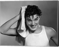 Framed 1950s Man Drying Hair