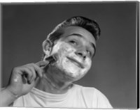 Framed 1950s Young Man Shaving With Safety Razor