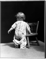 Framed 1930s Baby Wearing Drop Seat Pajamas