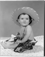 Framed 1960s Baby Girl Wearing Cowboy Hat