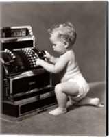 Framed 1930s 1940s Salesperson Baby Wearing Diaper