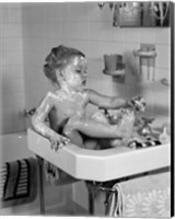 Framed 1940s Girl Sitting In Sink Lathered With Soap